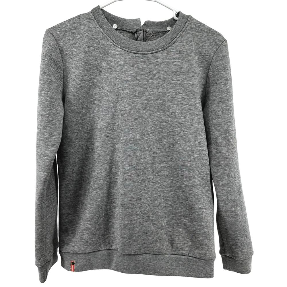 Dada Sport Sweatshirt Round Neck Pullover Back Zip Cozy Outdoor Heather Gray S